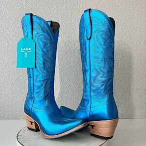 Lane SMOKESHOW Womens Cowboy Boots Blue Metallic Western Cowgirl Mid Calf Tall 9